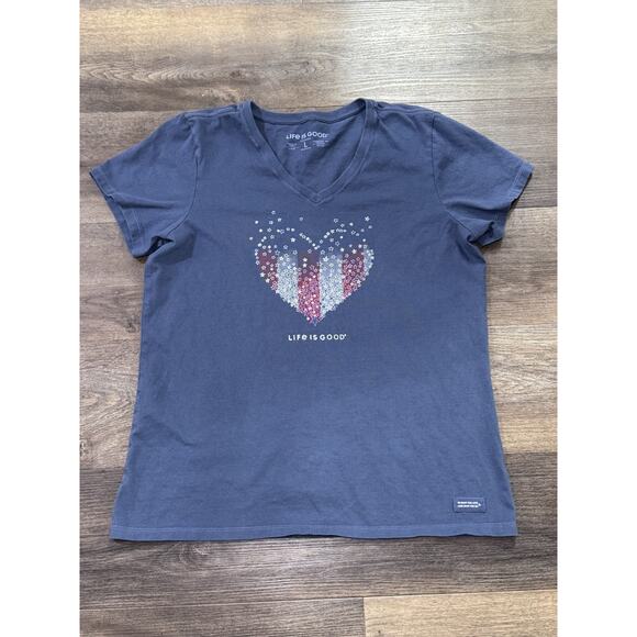 Life Is Good Tops - Life is Good T-Shirt Woman's Large Crusher Tee Patriotic Flag Heart Theme